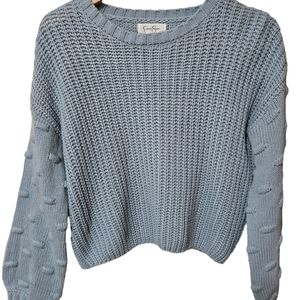 Jessica Simpson Dusty Blue Cottagecore, Fairy    Sweater Design On Sleeves Small